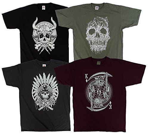 4 Pack Skull Set, Great Value Gift Set, Four Cool Skull Design Mens t Shirts