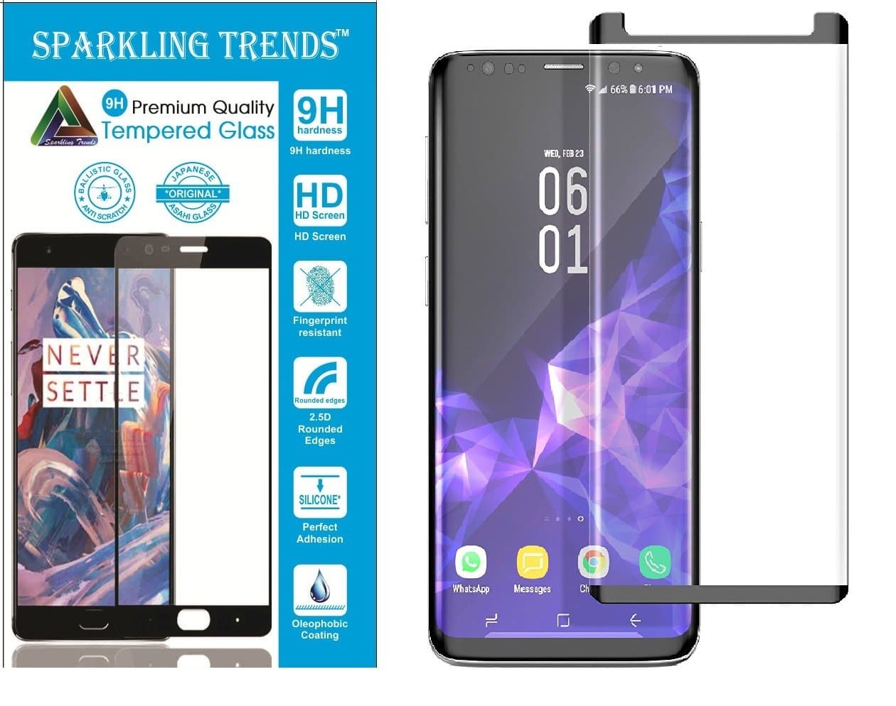 Sparkling Trends™ Premium Case Friendly 3D Tempered Glass Screen Protector for Samsung Galaxy S9 Plus 6.2 Inch (Black)