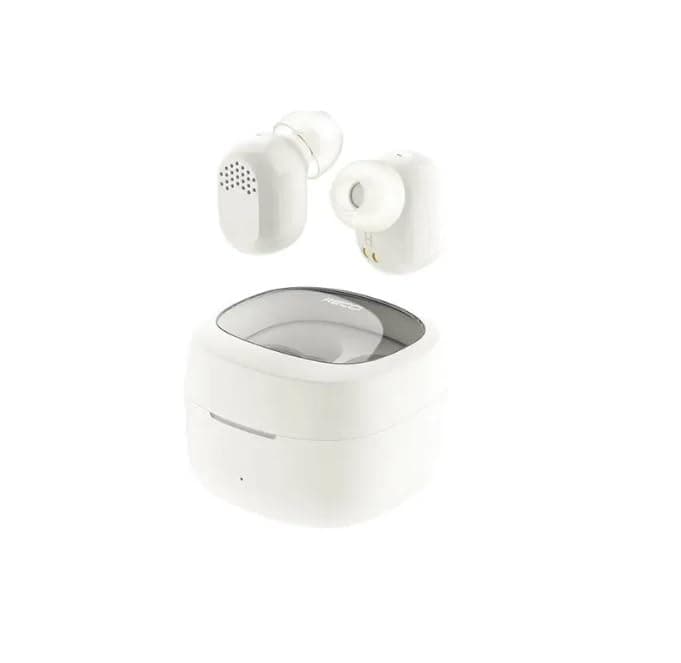 RECCIGENIUS mini wireless earbuds, Hifi audio, V5.3 wireless version, transparent case cap, REP-W57 model, white color
