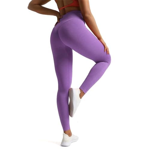 Aoxjox High Waisted Workout Seamless V Glute Seam Leggings for Women Yoga Metamorph Pants 24" (Chive Blossom Marl, Small)