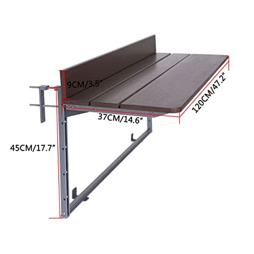 Balcony Bar Table for Railings, Hanging Folding Adjustable Deck Table for Patio, Garden
