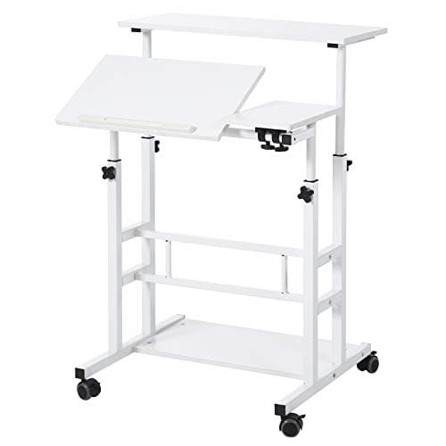 UNICOO- Height Adjustable Sit Stand Workstation, Mobile Standing Desk, Rolling Presentation Cart, Stand Up Computer Desk with Dual Surface for Home Office U101 (Ancient Oak)