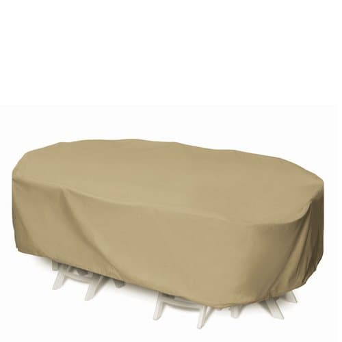 2D-PF92605 Oval And Rectangle Table Set Cover With Level 4 UV Protection, 92-Inch, Khaki