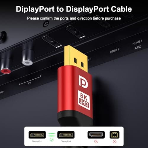 DP Cable 1.5ft,DisplayPort 2.1 Cable,High Speed Display Port Cable (16K,10K,8K@60Hz,4K@144Hz,2K@240Hz) HBR3 Support, HDR 4:4:4 / HDR 10 and HDCP 2.2 for Gaming Monitor(Red)