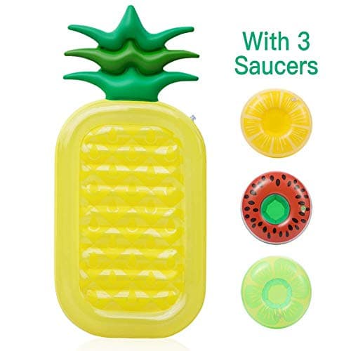 Lumiparty Inflatable Pineapple Pool Float Raft Swimming Pool Inflatable Float Toy Floatie Lounge Toy for Adults & Kids( with 3 Drink Holders) (Pineapple)