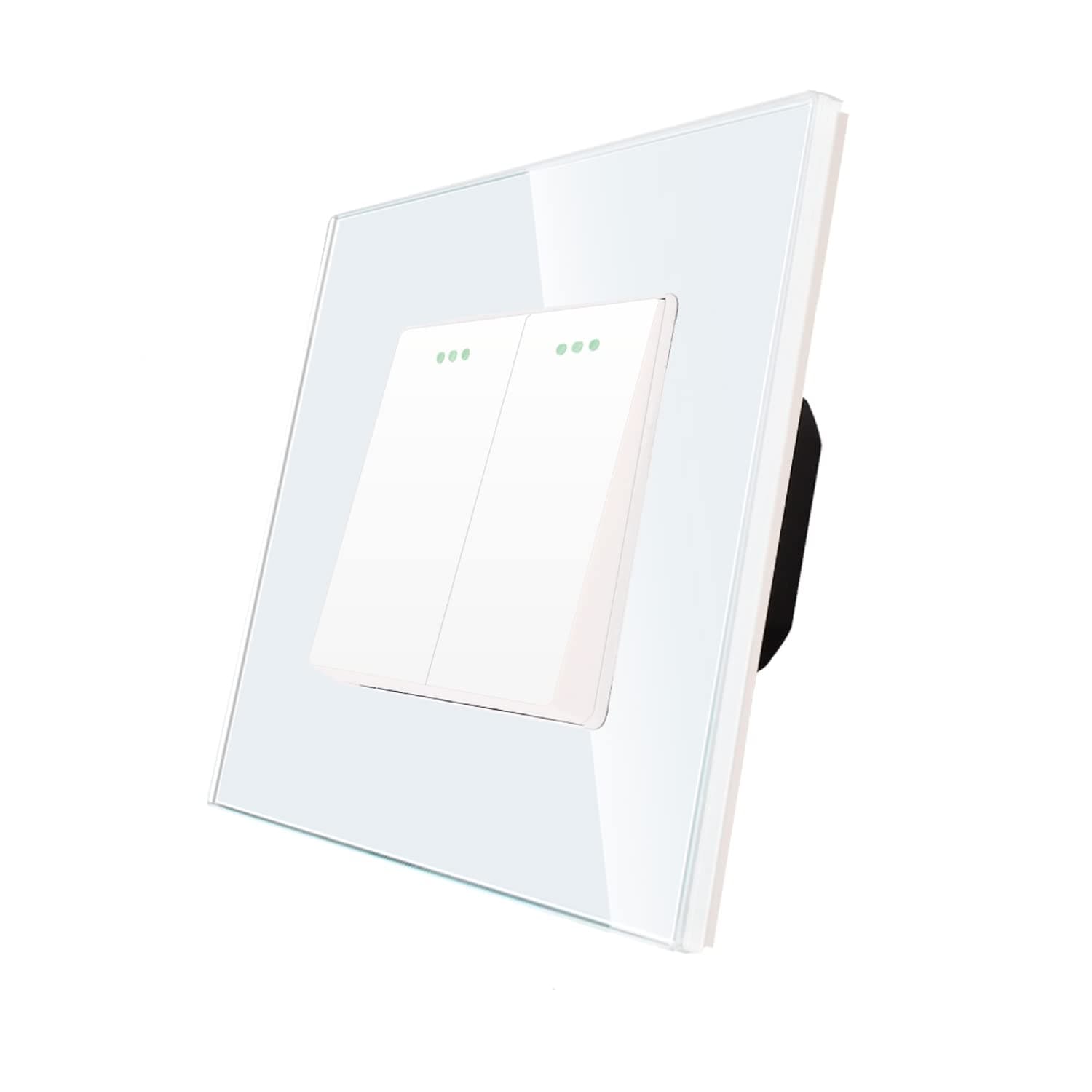 CNBINGO 2-Way Light Switch,Rocker Button Switch Modern Wall Switch with Phosphor Dots, Tempered Glass Panel