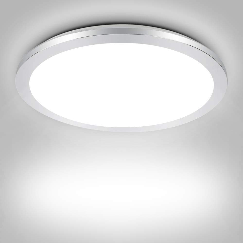 PADMA LED Ceiling Light for Bathroom 18W Flush Ceiling Light Fitting Chrome Cover Modern Ultra Slim Panel Ceiling Lights, Daylight, IP44 Waterproof for Bedroom, Hallway, Kitchen, Living Room