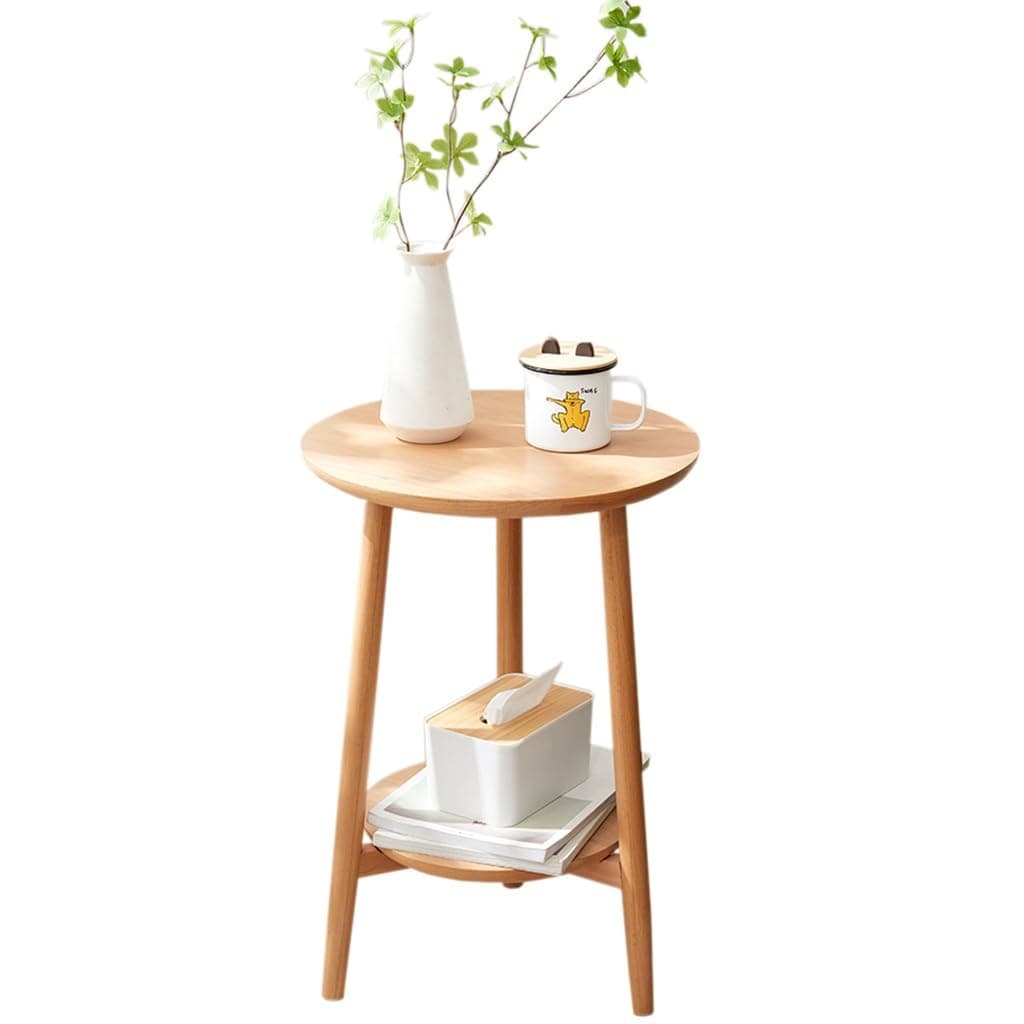 Creative Round Side Table,Round Coffee Table with 2 Levels of Storage for Living Room/Bedroom/Study/Leisure Area (Color : A, Size : 42 * 42 * 60.5cm)