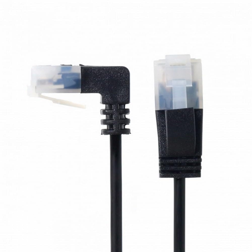 cablecc Ultra Slim Cat6 Ethernet Cable RJ45 Down Angled to Straight UTP Network Cable Patch Cord 90 Degree Cat6a LAN for Laptop Router TV Box 100cm