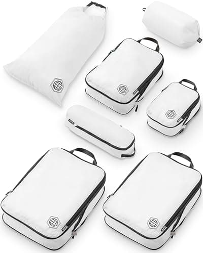 Large Packing Cubes for Travel-Extra Large Compression Packing Cube Luggage Organizers, White/Grey, 7 piece, Style