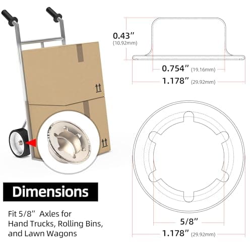 (4-Pack) Calvana 5/8” Push Nut Axle Caps, Spring Steel Push, Mechanical Zinc Finish, for Cotter Pins for Hand Trucks, Rolling Bins, Lawn Wagons, Easily Installed with a Rubber Hammer