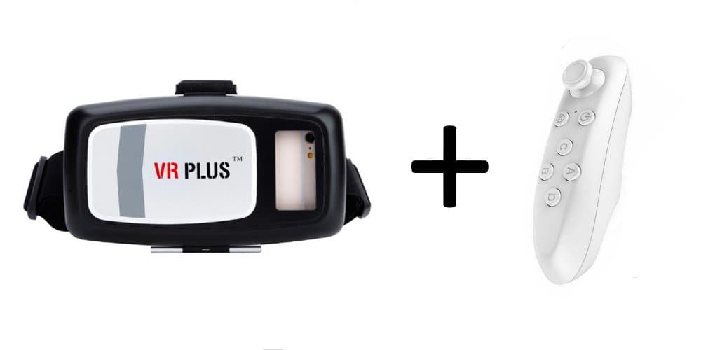 VR Plus - Virtual Reality Headset for iPhone and Android (White Controller Combo)