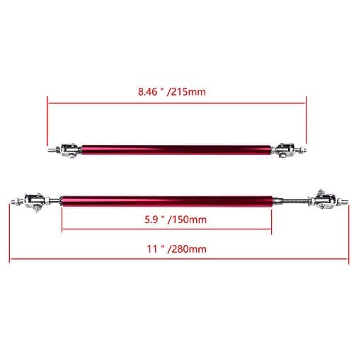 LUJUNTEC 2X RED Universal Adjustable Bumper Lip Diffuser Splitter Rod Strut Tie Bar 5.91" to 11"