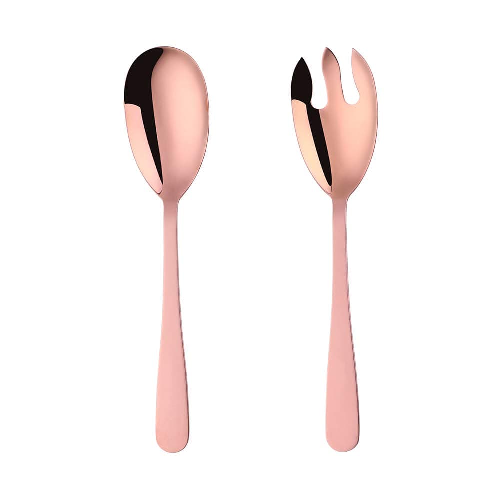Liangs 2 Piece Salad Spoon Fork Serving Set, 12 Inches Stainless Steel Salad Server Set, Mirror Polished Design, Large Serving Spoons for Fruit Picnic (Rose Gold)