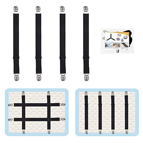 4Pcs Adjustable Bed Sheet Straps Clips, Elastic Mattress Sheet Fasteners Holder and Suspenders, Grippers to Hold Sheet, Mattress, Sofa, Couch, Table Cloth, Recliner Ironing Board Cover and More