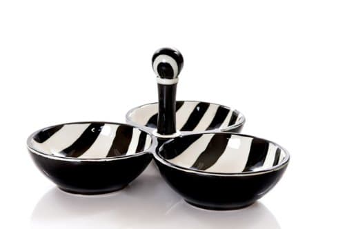 Ceramic Zebra Partyware Three Section Tray, 14-1/4 by 2-1/2 by 14-1/4-Inch,