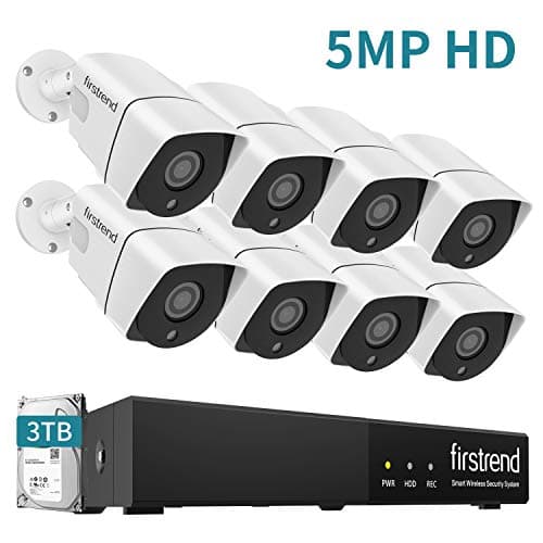 PoE Security Camera System 5MP 8CH NVR with 3TB Hard Drive and 8PCS 5MP P2P Indoor Outdoor Video Camera System 65FT Night Vision Free APP
