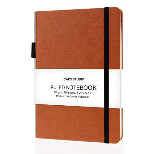 A5 Classic Ruled Notebook Journal with Pen Loop - Premium Thick Paper Faux Leather Hardcover Writing Notebook with Elastic Band & Inner Pocket, Large, Lined, 180 Pages, 8.25 x 5.7 inches