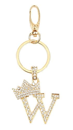 Sometheme Special Rhinestone Stud Initial Letter Charm Keychain, Key Ring, Bag Charm, Gift Box Included (GOLD-F)
