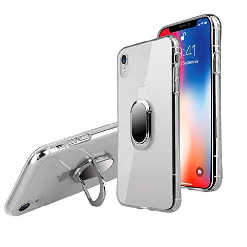 iPhone XR case,with Ring Holder Kickstand Function, 360 Degree Rotating Ring Holder Grip Case with Magnetic Car Mount Soft TPU Cover for iPhone 6.1(Transparent)