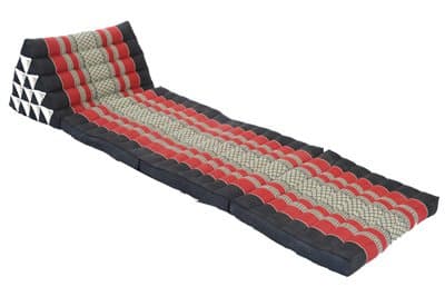 Lush Thai Matress, foldable, with large triangular headrest, natural kapok filling, Burgundy&Black