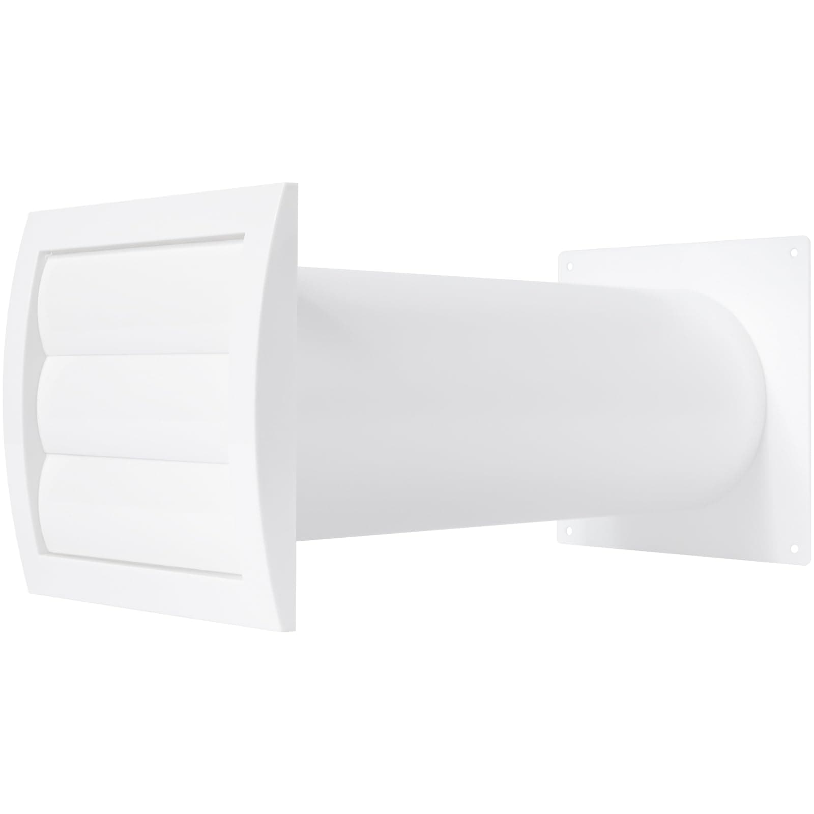 Repa Market 4 Inch Plastic Through Wall Ventilation kit - Adjustable - Louvered Dryer Vent Cover with Pipe and Duct Connector - White - Dryer exhaust vent with Built in Gravity Flaps and Guard Mesh