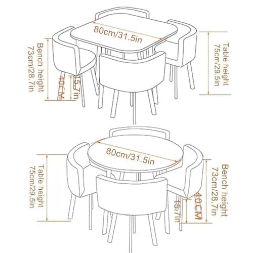 Round/Square Dining table Set with Chairs,Modern Conference Table and 4 Chairs Set,Reception Table and Chair Combination,Wooden Kitchen Table Set for 4 for Dining Room(80cm(31.5in),G)