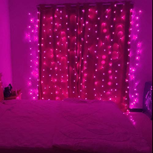 Boek 304 LED Window Curtain String Light 8 Lighting Modes Fairy Copper Pink Light for Party Garden Bedroom Outdoor Wall Decorations