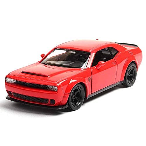 CXN High Simulation Car Model Dodge Challenger Hellcat Car Model Scale 1:36 Alloy Body Back Force Hobby Collection Gifts for Children (Red, silver) (red)