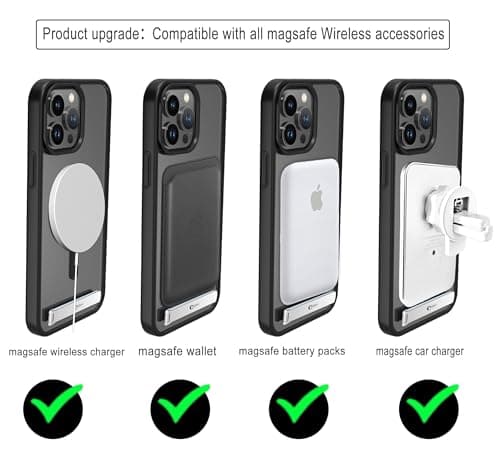 chitri for iPhone 13 Pro Max 6.7 Inch Compatible with MagSafe Charger [with Metal Kickstand] Flexible TPU Translucent Hard PC Back Slim Shockproof Protective Cover (Black)