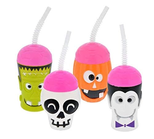 Plastic Halloween Sippy Cups (Includes TnT Activity Pad with Crayon TM) Ghost Toddlers Kids Jack O Lantern Scary Spooky Creepy Halloween Party Indoor Outdoor Decoration (Set of 4)