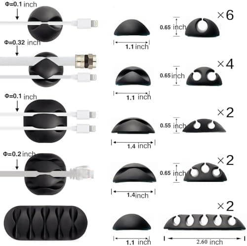 16 Pack O'Hill Multipurpose Black Cable Clips Holders for Organizing Cable Cords Home and Office, Self Adhesive Cord Holders