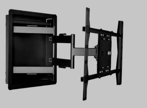 Recessed In Wall mount Box Articulating mount for Sharp LED TV LC-50LE650U, LC-50LB150U .... with free (1x) 8 outlet Surge Protector, (2X)HDMI Cable 6 ft., AA & AAA Batteries (4 pcs each)