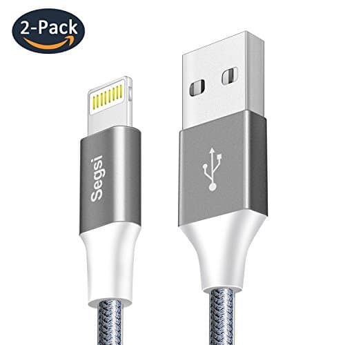 Lightning Cable,[2-Pack] Segsi 8 Pin 3.3ft Lightning to USB Cable with TPE Braided Jacket Charging Cable for iPhone 7/7 Plus/6S/6S Plus/6/6S Plus/5/5S/5C/SE,iPad Air/Mini,iPod Nano 7 (Black)