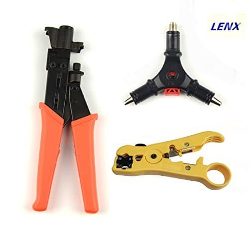 LENX HLT-548B 505 224S Multi-function Compression Tool Coax Compression Crimping Tool Coaxial Cable Wire Stripper 4 in 1 F Connector Installation Tool for RG 59/6/7/11 And F Type Connectors(C)
