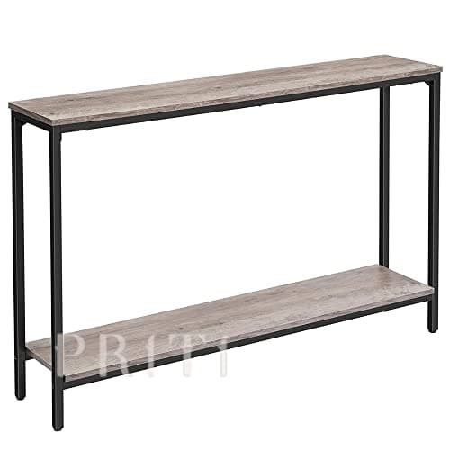 PRITI - Console Table, 47.2" Narrow Sofa Table with Shelf, Industrial Entryway Table for Living Room, Hallway, Foyer, Corridor, Office, Wood Look Accent Entrance Table, Greige
