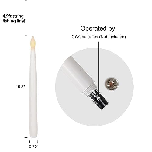 GenSwin 10.8" Floating Candles with Magic Wand Remote Timer, Flameless Taper Candles Flickering Battery Operated, LED Electric Hanging Window Candle Christmas Halloween Decorations(12 Pack, White)