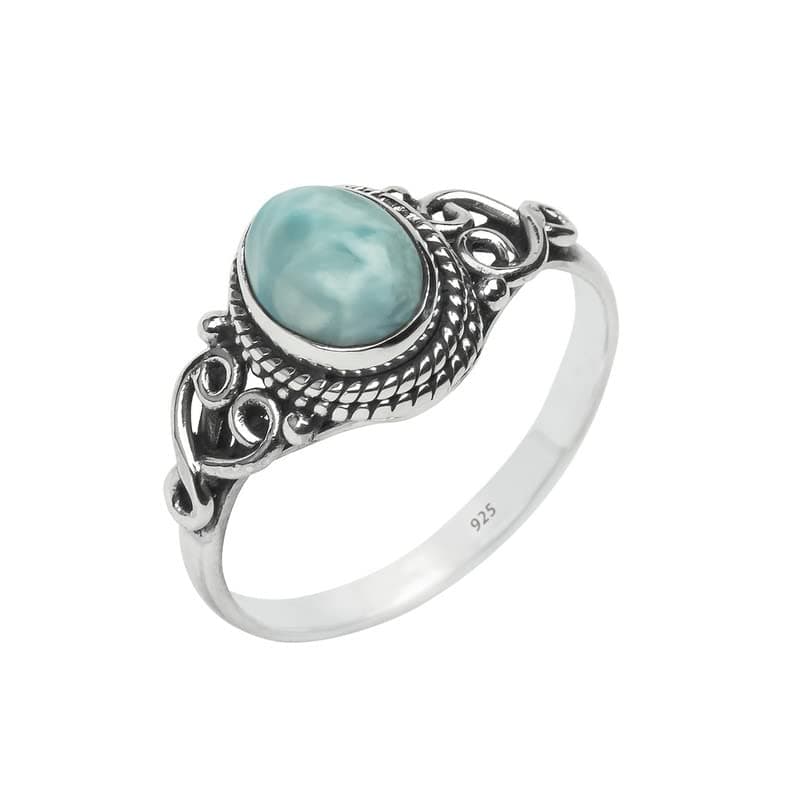 Larimar Stone Ring 925 Sterling Silver Statement Ring For Women Handmade Gemstone Christmas Jewellery Gift For Her