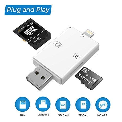Card Reader, SD Card Reader Adapter, 2 in 1 Lightning & USB Memory Card Reader Camera Viewer for TF/SD Card, Support iPhone & PC & Laptop