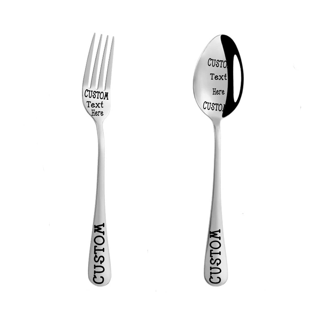 Stainless Steel Customized Flatware with Forks Spoon,Personalized Name Will be Engraved on Your Tableware Engraved Forks Spoon 2 pice