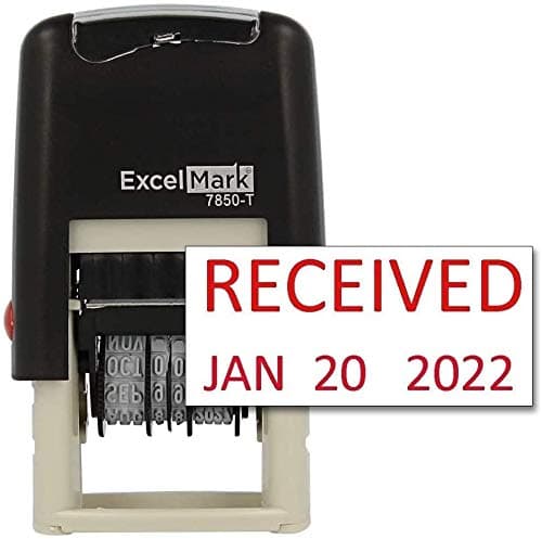 ExcelMark Received - Self-Inking Rubber Date Stamp - Compact Size - Red Ink