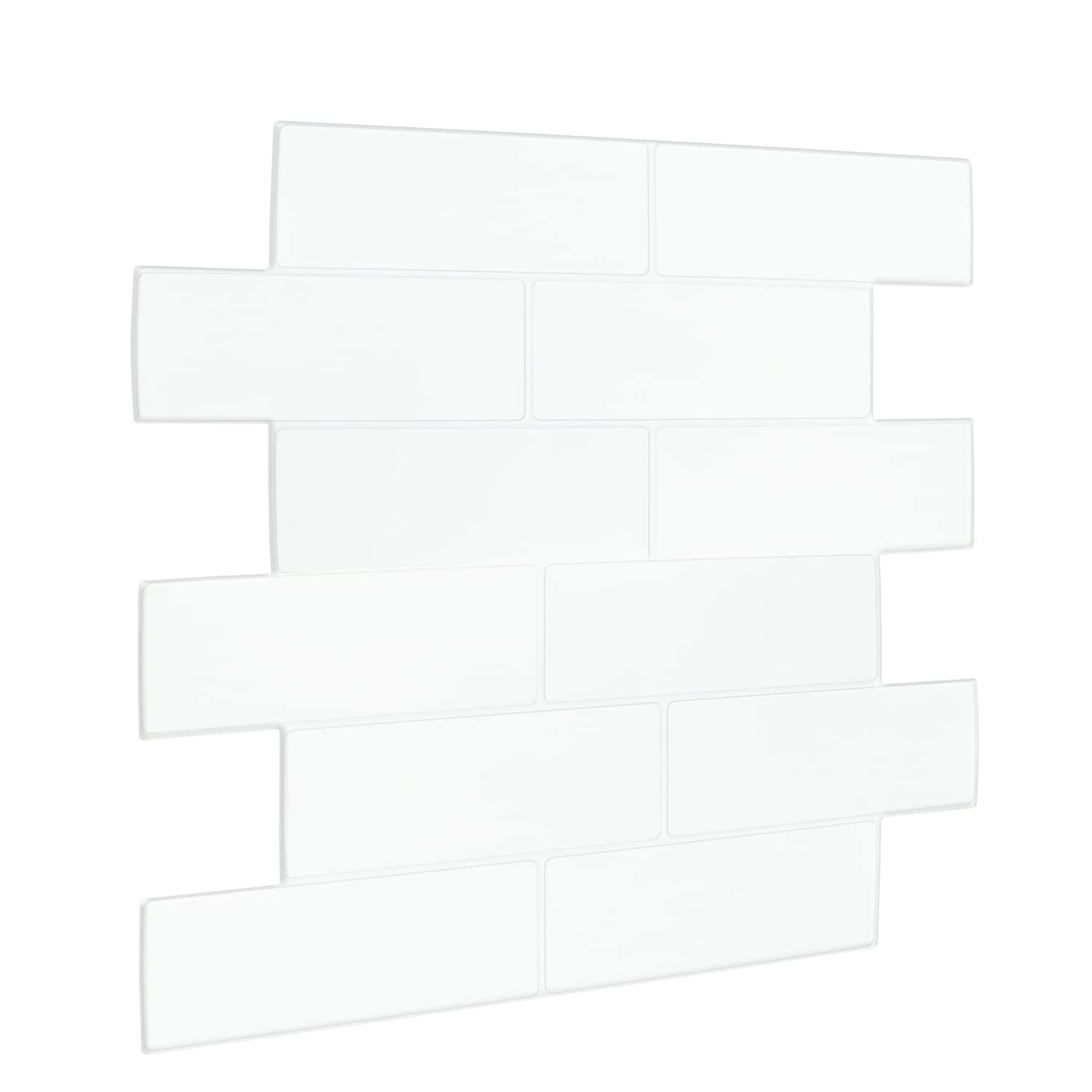 WALPLUS 20 Sheets Peel and Stick Kitchen Backsplash Tile Stickers Self Adhesive on Subway 12'' x 6'' Bathroom Splashback Water Heat Resistant 3D Wall Tiles Pure White Mosaic, WT3D1805