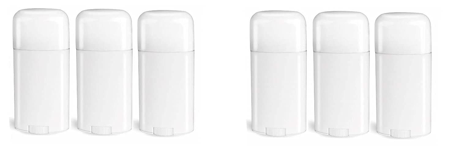 Deodorant Container - Empty - 2.65 Ounce - Twist-Up Refillable Plastic Tube for Deodorants - Cosmetic Crafts - Pack of 6 – Oval Cap- By Natural Farms