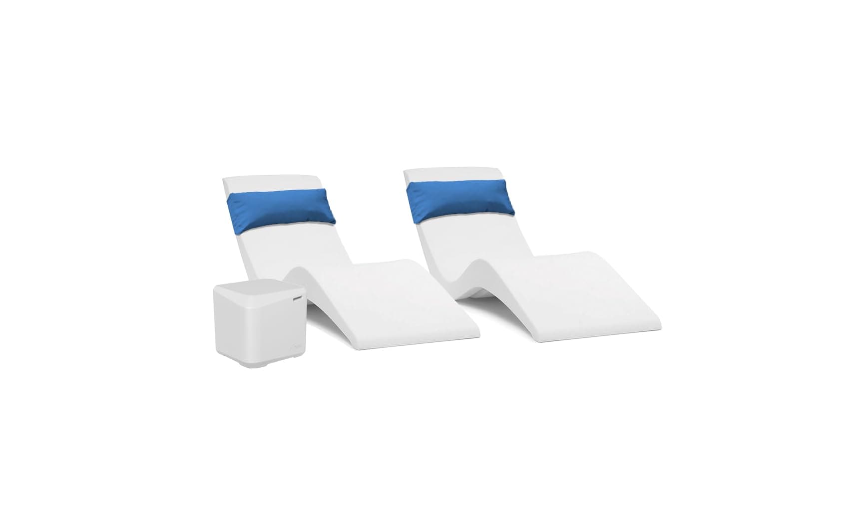 Classic White-Blue - in-Pool Chaise Set – Includes Two Chaises, Two Headrest Pillows, and One Poolside Table – for Ledges Up to 9” - Aqua Outdoors