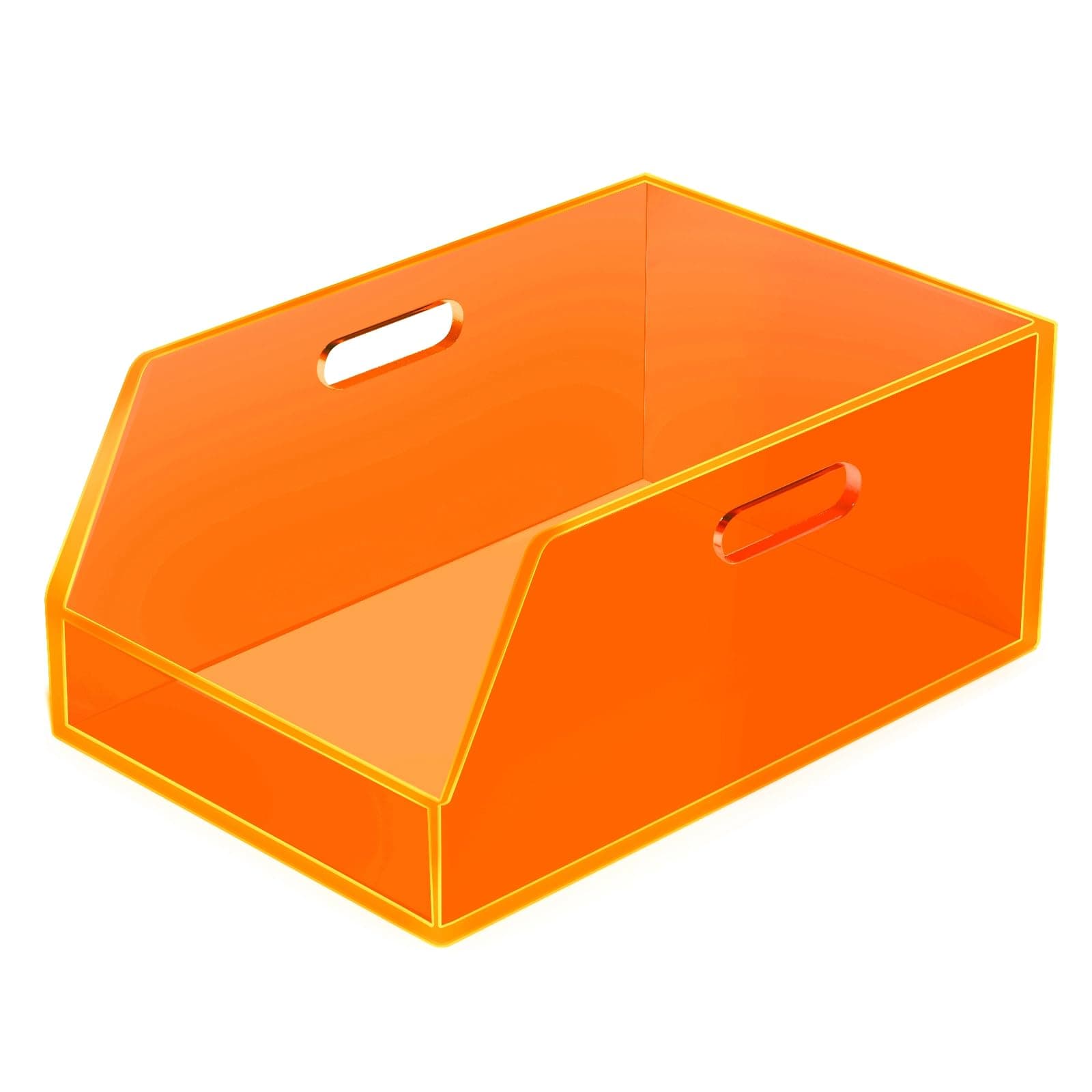 Gelite Stackable Large Storage Bin Organizer with Handles Acrylic Storage Container for Toy Pantry Kitchen Cabinet Bathroom Closet Office Organization, 15.4x11.4x6.7'', Neon Orange