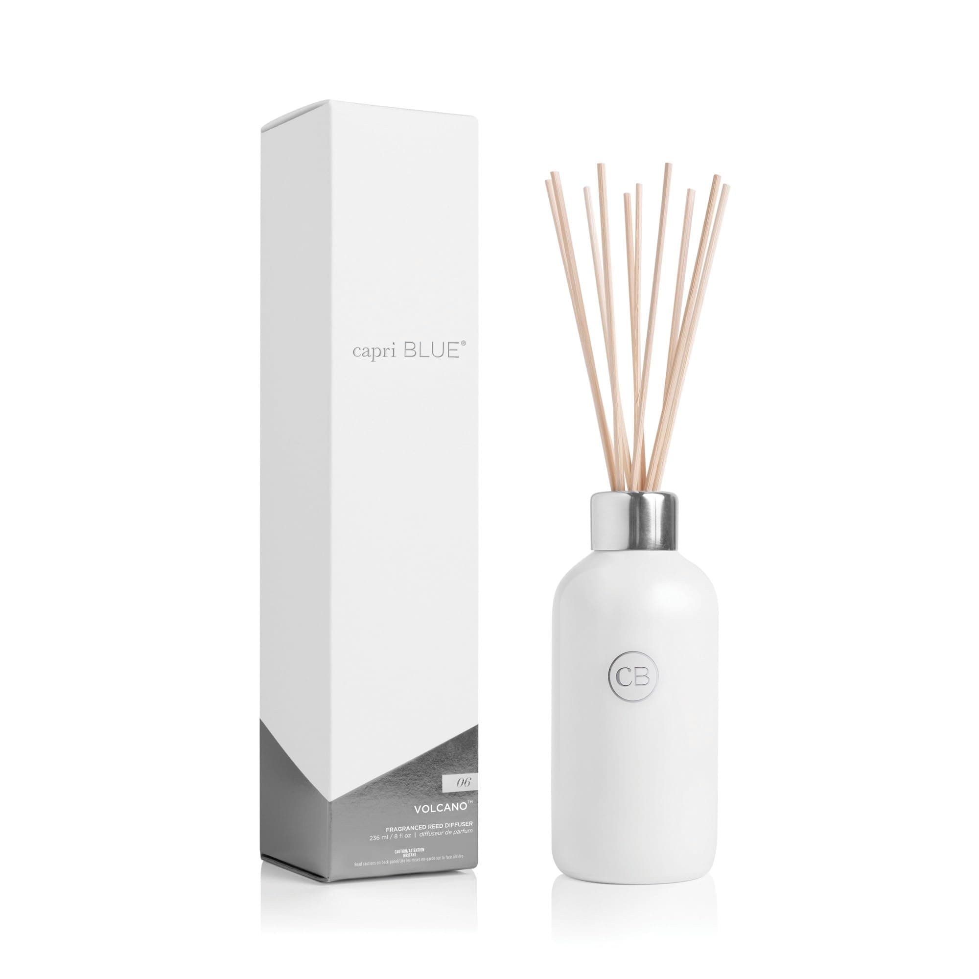 Capri Blue Reed Oil Diffuser - Volcano - Comes with Diffuser Sticks, Oil, and Glass Bottle - Aromatherapy Diffuser - 8 Fl Oz - White