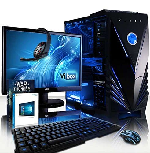Vibox Sharp Shooter Package 10W Gaming PC - with Warthunder Game Bundle, Windows 10, 21.5" HD Monitor, Gamer Headset, Keyboard & Mouse Set (4GHz AMD FX Eight Core Processor, Nvidia Geforce GTX 960 Graphics Card, 120GB Solid State Drive, 2TB Hard Drive, 16GB RAM, Vibox Tactician Blue LED Case)