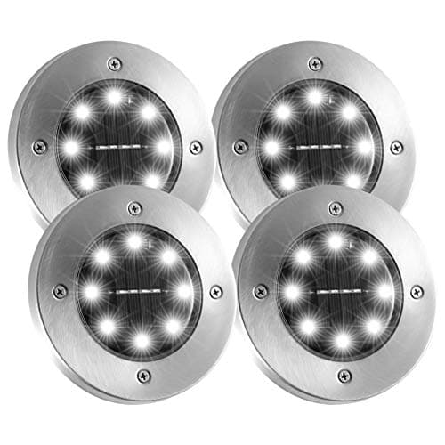 TUTU TECH Disk Light, 4 Pack Upgraded 8 LED Solar Landscape Lights Outdoor, Waterproof Garden Lawn Yard Patio Pathway Driveway Walkway Sidewalk Pool Area Decorative Light, White