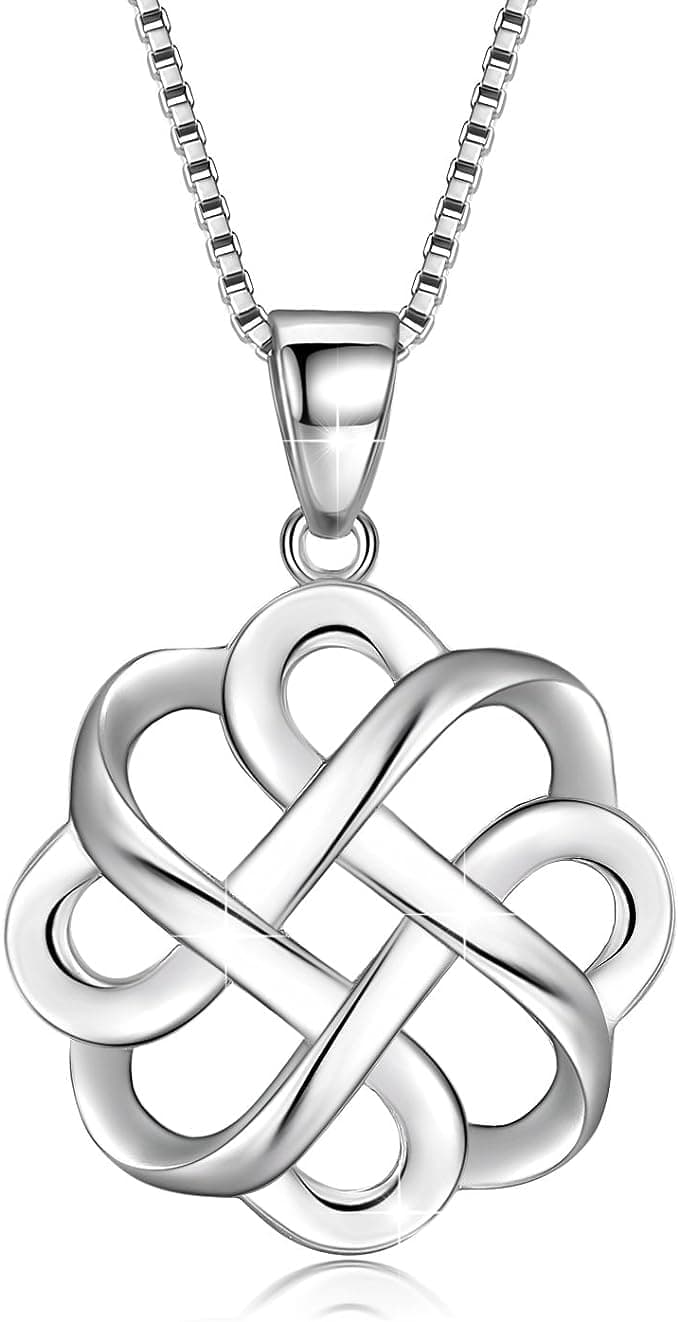 GenericPSL Creation Sterling Silver Celtic Knot Five Fold Pattern Round Pendant Necklace for Women, 18 inches, Sterling Silver, No Gemstone
