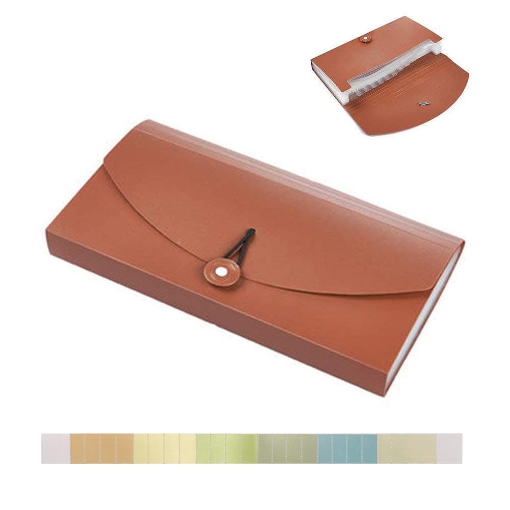 Oak-Pine 13 Pocket Expanding Check Bill File Folder Small Accordion File Folder Expandable Card Ticket Holder File Storage Folder Plastic Business Document Organizer Wallet